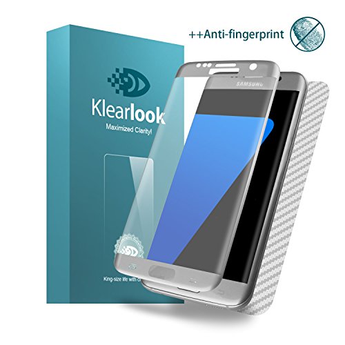 S7 edge screen protector, Klearlook unique [Fingerprint-killer] Anti Glare 3D curve GLASS screen protector for S7 edge. [Front+Back protection] Silver Frame color