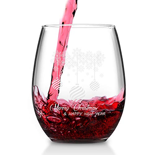 Merry Christmas Stemless Wine Glass Gift for Women Friends, 15 Oz Funny Stemless Wine Glasses Set, Perfect Christmas Gift Idea for Mom Wife Girlfriend Sister Wedding Birthday Party, Set of 4