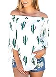 LOSRLY Women Off The Shoulder Floral Printed 3 4 Bandage Sleeve Blouse Casual Tops-Cactus M 8 10