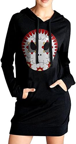 Sugar Skull Slim Fit Hoodie Pockets Dress Long Sleeve Casual Sweatshirt For Women Black
