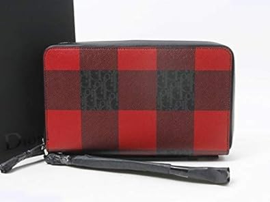 Amazon ディオールオム Dior Homme 長財布 2debc032xl 赤 黒 キャンバス レザー メンズ ラージサイズ ラウンドファスナー クラッチ メンズバッグ 財布