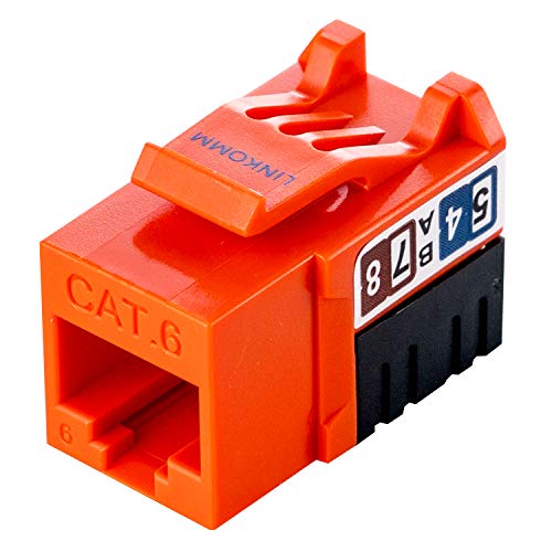 LINKOMM (25 Pack) RJ45 Cat6 Slim Profile Keystone Jack with Punch Down Palm Holder, Orange