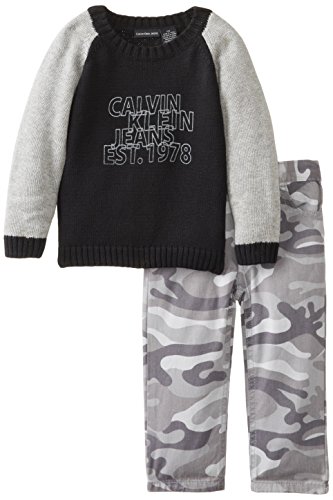 Calvin Klein Baby Boys' Black Sweater with Gray Camo Pants