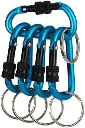 Aluminum SecureLock Cooltec Carabiner with Key Ring - Exclusive CoolTec Matte Finish - for Outdoors, Camping, Biking, Hiking, Traveling, Biking, Purse, Backpack. (5 PACK Blue)