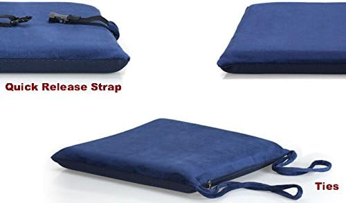 M MOCHOHOME Non-Slip Memory Foam Chair/Seat Cushion Pad with Ties - 16" x 16", Navy