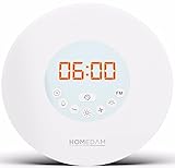 Sunrise Alarm Clock - Programmable Wake Up Nature Sounds - FM Radio Audio - Digital LED Light Touch Control - 7 Colors Bedside Night Lamp - Snooze Button For Deep Sleepers - Dual USB Charger & Battery