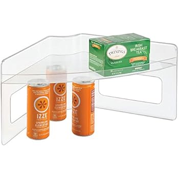 mDesign Home Kitchen Lazy Susan Storage Shelf with Handle for Kitchen Cabinets, Pantry - Clear