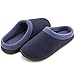 HomeIdeas Men's Woolen Fabric Memory Foam Anti-Slip House Slippers, Autumn Winter Breathable Indoor Shoes (Large / 11-12 D(M) US, Navy Blue)