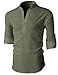 H2H Mens Casual Slim Fit Basic Designed Roll-up Sleeve Popover Henley Shirts