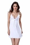 Barelove Women Sexy Lingerie Chemise Lace Babydoll Full Slip Lounge Dress Outfit (Middle, White)