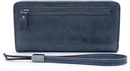 Women Zipper Long Clutch Wallet Leather Lady Purse Holder Case with Wristlet Strap(Dark Blue)-Westyco
