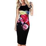 Lady Dress, Misaky Floral Pattern Business Casual Work Party Pencil Dress (Asian S, Z_Black)
