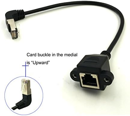 RJ45 LAN Network Extension Cable - Riipoo 60 CM 90 Degree Angle RJ45 A Male to A Female Screw Panel Mount Network Extension Cable,Support Ethernet Cat 5e / Cat 6 (Upward)