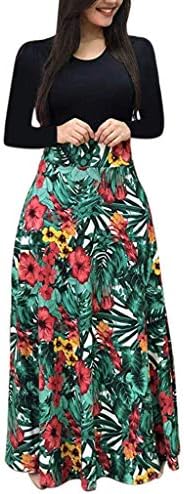 Bluestercool Women's Long Dresses Fashion Boho Floral Print Long Sleeve Swing Dress Elegant Casual Round Neck Maxi Dress Clothing Medium Vert-2