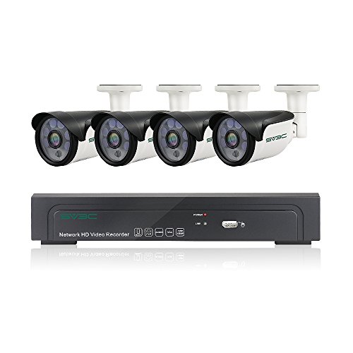 SV3C Full HD 1080P PoE Security Camera System Outdoor Home Surveillance System 4 Channel 1080P POE NVR plus 4 1080P Outdoor Poe Ip Camera, HDD not included