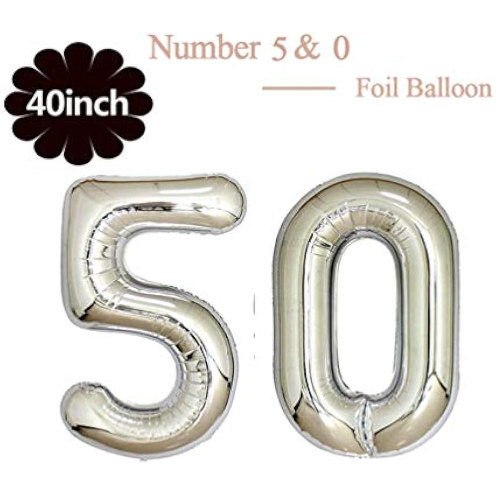 40 Inch Jumbo Silver Foil Mylar Number Balloon Men Women 50th