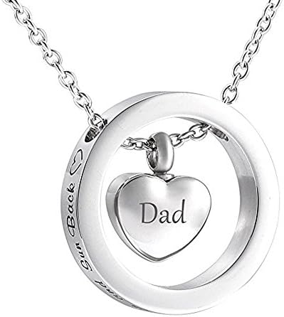 Dad In My Heart Urn Necklace-I Love You To The Moon And Sun Back Keepsake Cremation Jewelry For Ash (Silver)