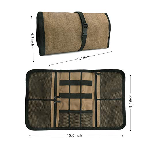 Patu Roll Up Electronics Accessories Travel Gear Organizer Case, Portable Universal External Batteries Hard Drives Cables Cosmetics Kit Bag, Champagne Gold