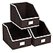 SONGMICS 3 Pack Open Storage Bins Foldable Trapezoid Storage Cubes Non-Woven Cloth Organizers with Label Holders for T-Shirts Sweaters etc, Brown UROB03K