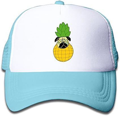 Kids Pug Wears Glasses And Pinapple Trucker Mesh Baseball Cap Hat Trucker Hats SkyBlue