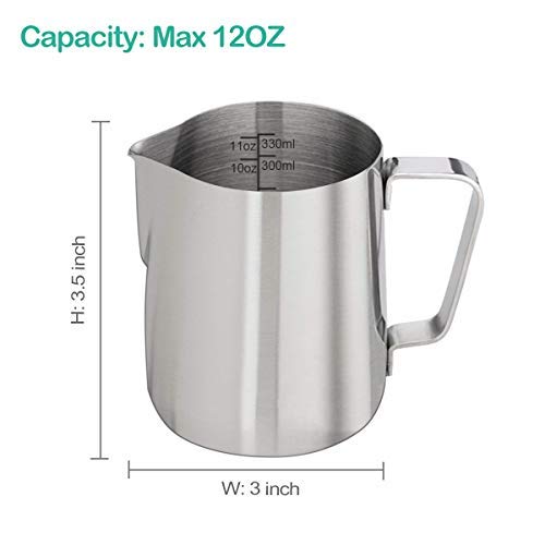 Milk Frothing Pitcher, Stainless Steel Creamer Frothing Pitcher, Perfect for Espresso Machines, Milk Frothers, Latte Art 12 oz (350 ml) - Thumbnail 4