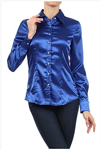 Iron Puppy Womens L/Sleeve Satin Blouse Button Down Shirts with Cuffs XXX-Large Royal Blue