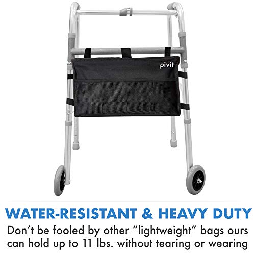 Pivit Water Resistant Walker Bag | Accessory Basket Provides Hands Free Storage for Folding Walkers | Attachment Fits Wide and Narrow Styles | Tote Caddy Pouch for Elderly, Seniors, Handicap, Disabled - Thumbnail 2