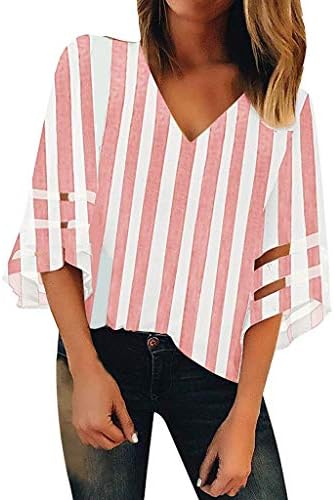 Fiaya 4th of July Women Sweatshirt Blouse American Flag Patriotic Button Off Shoulder Mesh Sleeve T-Shirt Tank Tops (M, Pink Stripe)