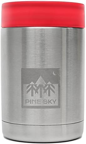 Pine Sky Can Cooler - Double Wall, Vacuum Insulation Keeps Standard Size 12oz Cans and Bottles Ice Cold (Red Ring)
