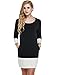 Meaneor Women's Color Block Patchwork 3/4 Sleeve Shift Dress with Pockets