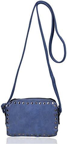 Mini Shoulder Handbag PU Leather Small Crossbody Purse Cell Phone Bag for Women Girls Ladies Clutch Makeup Bags Rivet Studded Smartphone Pouch Gottowin (Blue)