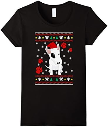 Women's Miniature Bull Terrier Christmas T-shirt for funny holiday Medium Black