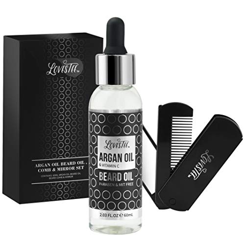 Father's Day Beard Grooming Kit 3-Piece Bundle Includes Real Argan Beard Oil + Beard Comb + Mirror, Excellent Balm for Beard Growth, Softener and Aftershave Beard Care Set is the Ultimate Gift for Men