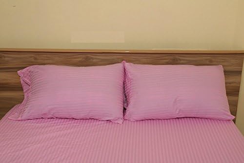 One Fitted Sheet &amp; Two Pillow Case 400 Thread-Count Egyptian Cotton (+10 Inch) Pocket Depth [King Size, Pink Stripe]