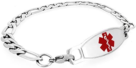 MedicEngraved Mens Womens Stainless Steel Medical ID Bracelet with Red Enamel Medical Tag - 8in (FS-RED2)