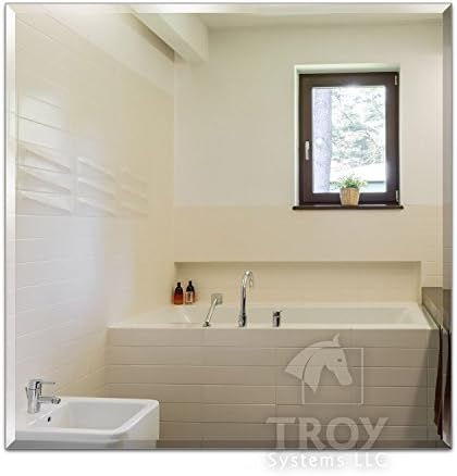 M30SQ6MMBEHO Frameless Beveled Mirror, Square Shape, Glass Mirror with Hooks, 30" L x 1/4" Thick