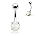 {White} Synthetic Opal Glitter Prong Set 316L Surgical Steel Belly Button Ring (Sold Individually)