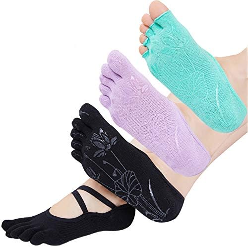 Yoga Socks Non-Slip for Women with Grips Five Toes Lotus Sock - Yoga Pilates Barre Exercises Dance Barefoot Feel
