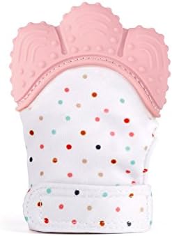 Baby Teething Mitten, Silicone Baby Teether Mitten for Babies Self-Soothing Pain Relief, Wearable Baby Teething Toy Teething Glove, BPA Free Safe Food Grade Baby Teething Mitt,Pink