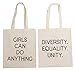 5 Pack Feminist Gifts Canvas Tote Bags with Women Empowering Quotes, 14x12 Inch