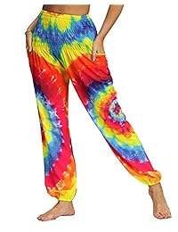 ENLACHIC Pantalones de yoga para dama, teñidos de corbata, para viajes, festivales, playa, hippie