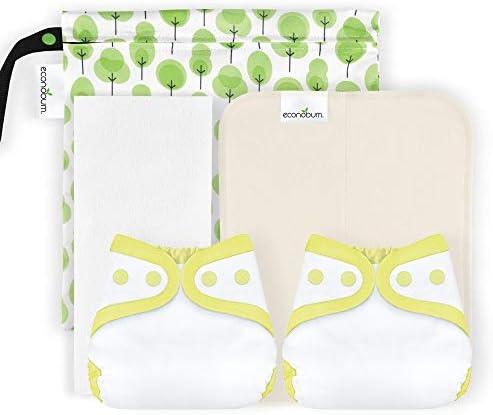 Econobum Newborn Starter Kit - 2 Newborn Covers, 6 Soft Organic Cotton Prefolds, 6 Newborn Stay-Dry Liners and 1 Wet Bag (Jolly)