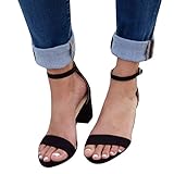 LAICIGO Womens Ankle Buckle Scalloped Strap Chunky Heel Open Toe Heeled Sandals Leopard Summer Dress Shoes