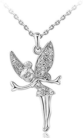 Silver Angel Girls Flower Fairy Pendant Necklace For Girls