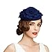 Lawliet Flower Womens Dress Fascinator Wool Pillbox Hat Party Wedding A083 (Blue)