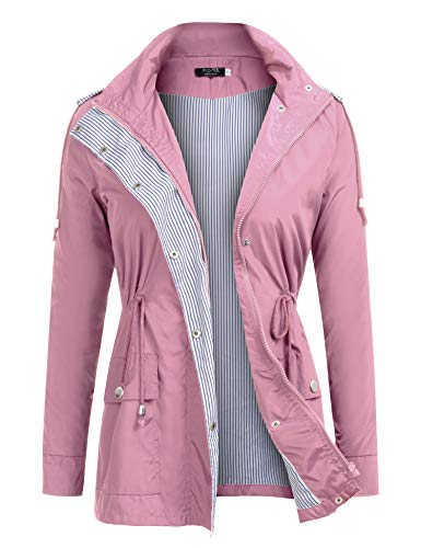 FISOUL Raincoats Waterproof Lightweight Rain Jacket Active Outdoor Hooded Women's Trench Coats Pink