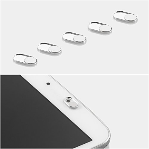 Webcam Cover - Silver Metal 5 Pack - NEW STRONGER ADHESIVE - iPhone Android Laptops Macbooks PCs Tablets Smartphones - Swiss Made Quality - Covers Your Camera for Privacy Security Against Cam Hacks