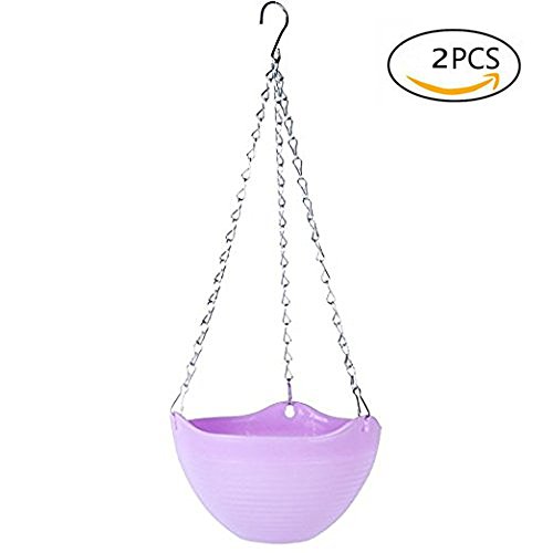 A-PIE 2 Pack Hanging Planter Basket Indoor/Outdoor Hanging Flower Pots Plants Holder Hanger with Chain Hooks for Home Decor (Purple)