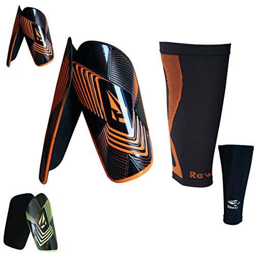 Soccer Shin guards with Extreme Armour Pu Foam Protection, with Compression Sleeve ,Men and Women Fit Height Range 5'9'' ~ 6'5'' - Thumbnail 7