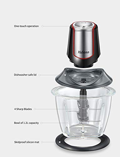 Yabano Zerkleinerer küche elektrisch, 1.2L Multizerkleinerer, Glasbehälter, 300 Watt, 4-flügeliges Spezialmesser aus… – Bild 7